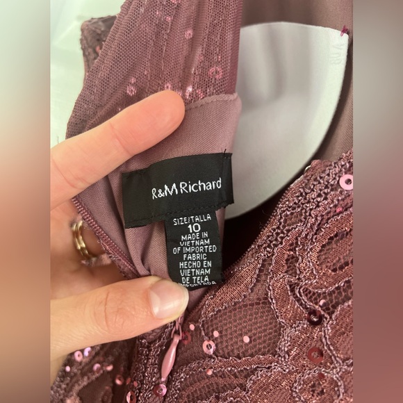 R&M Richards Sequined Lace Gown with Sheer Inserts in Dark Rose size 10 - Picture 9 of 11